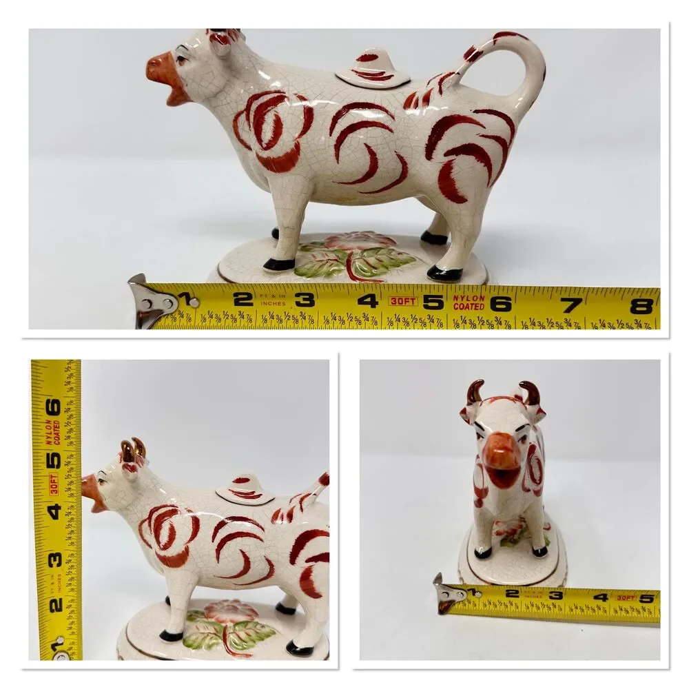 Vintage William Kent Staffordshire Ware Cow Creamer with Lid — Made in England